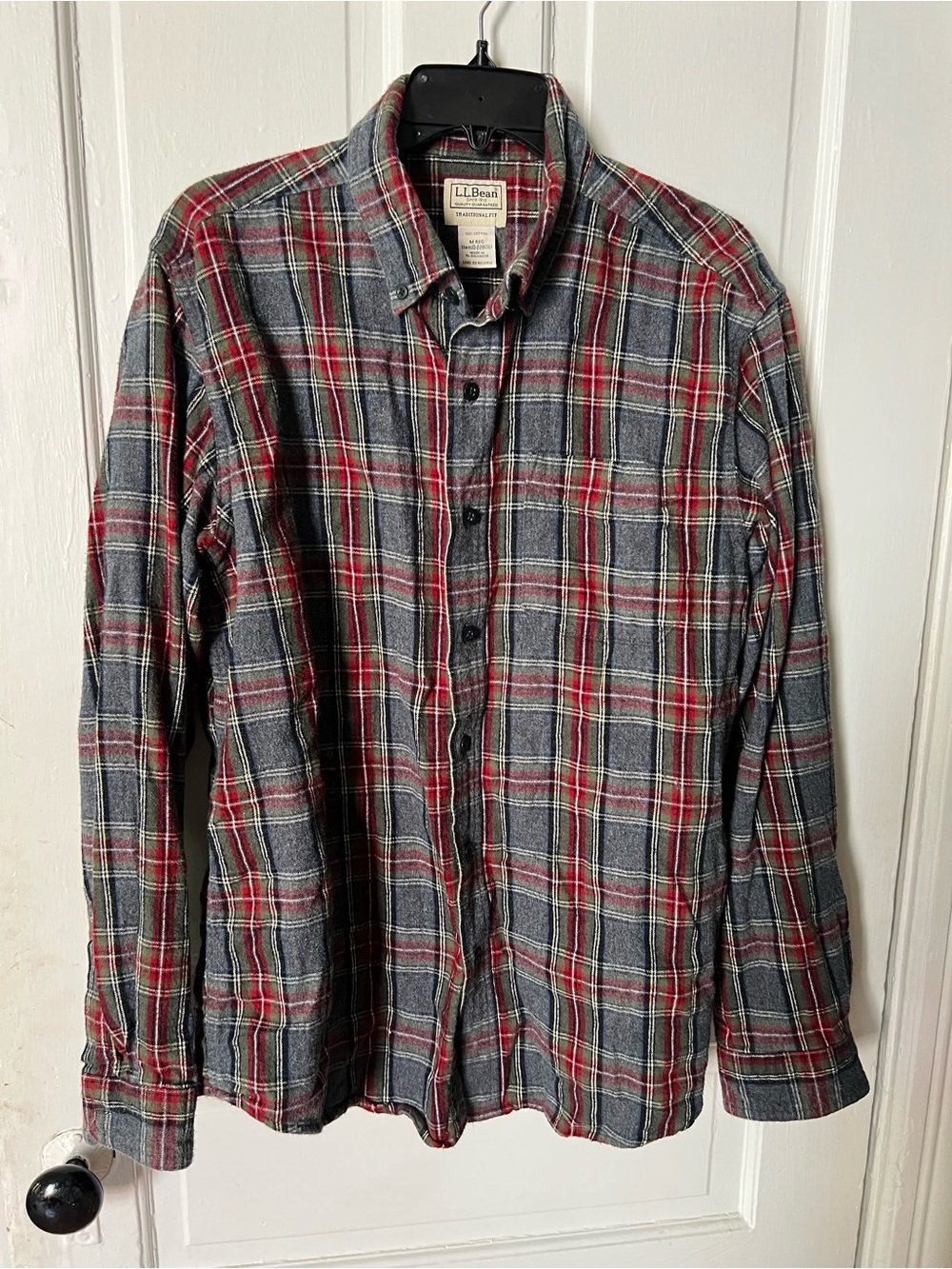 L.L. Bean Gray and Red Plaid Button-Down Shirt